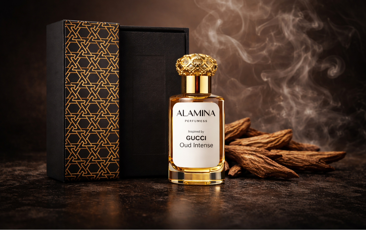 Luxury Alamina perfume bottles styled in an elegant premium setting